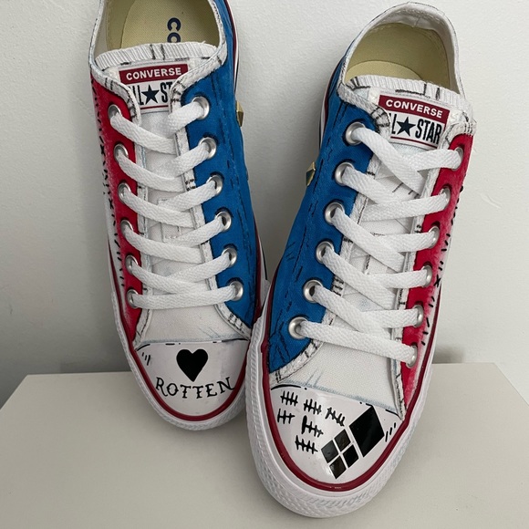 Custom Hand Painted Harley Quinn Inspired Converse All Star Sneakers - Picture 4 of 6